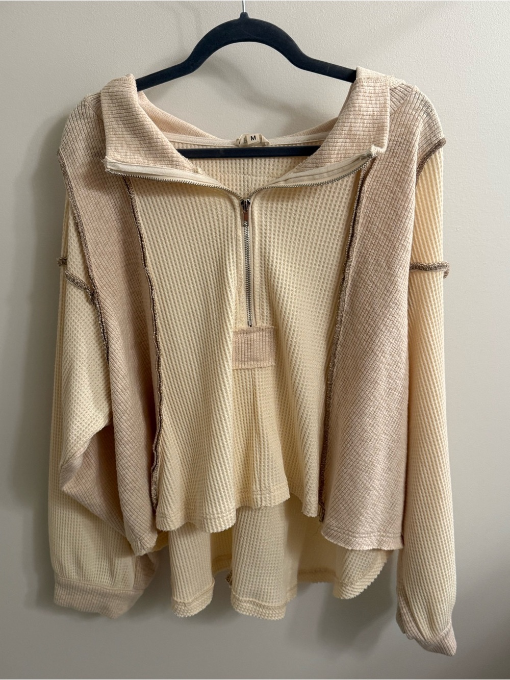 Grey Bandit Cream Waffle-Knit Half-Zip Pullover Sweater
